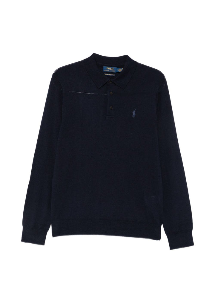 Maglione polo con motivo Pony in lana blu navy 