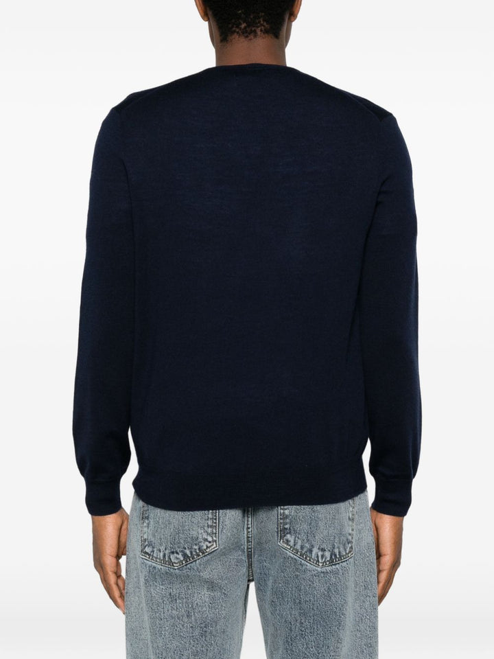 Maglione girocollo con logo in lana blu 