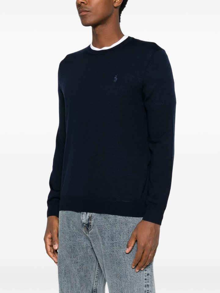 Maglione girocollo con logo in lana blu 