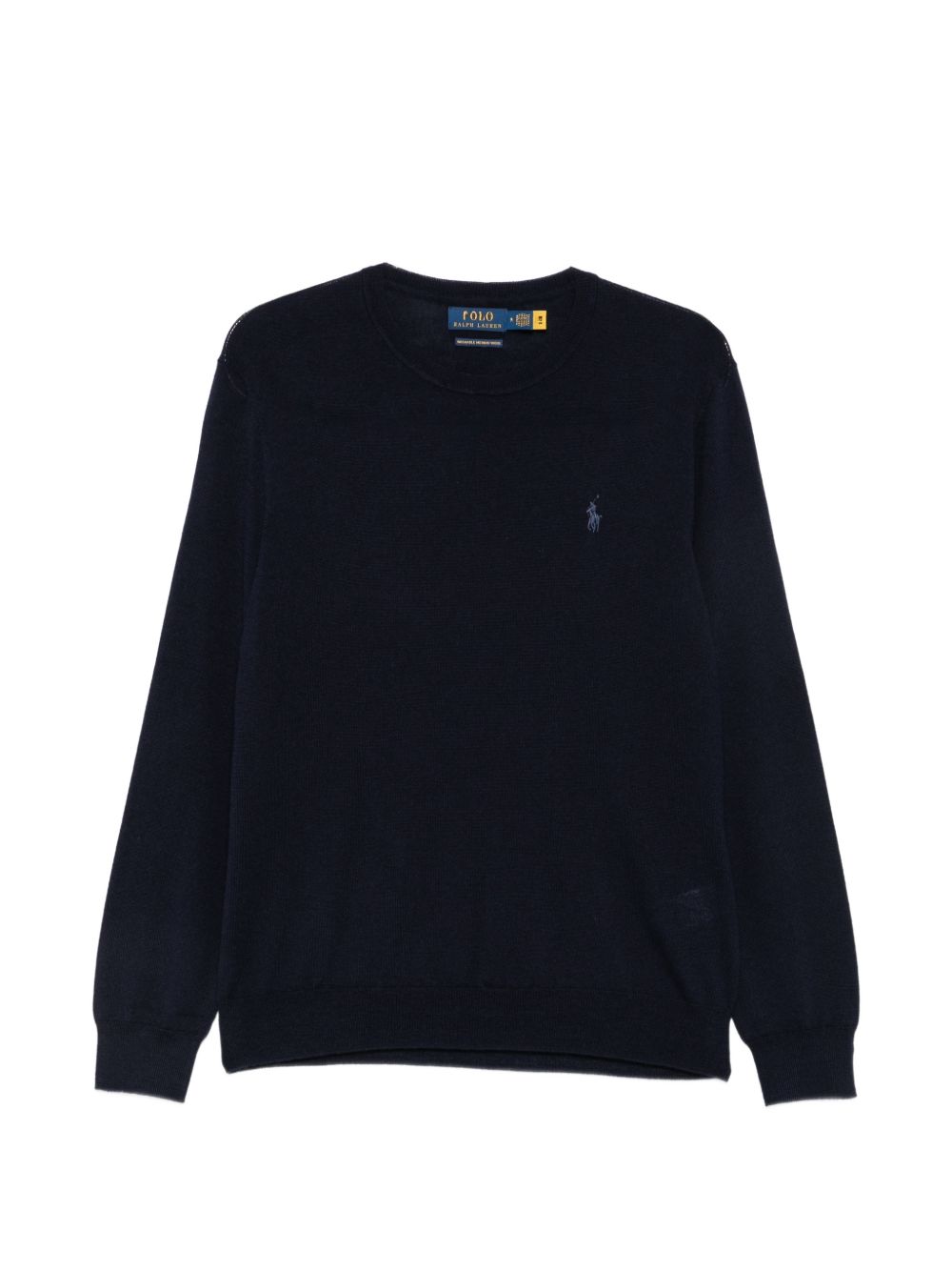 Maglione girocollo con logo in lana blu 