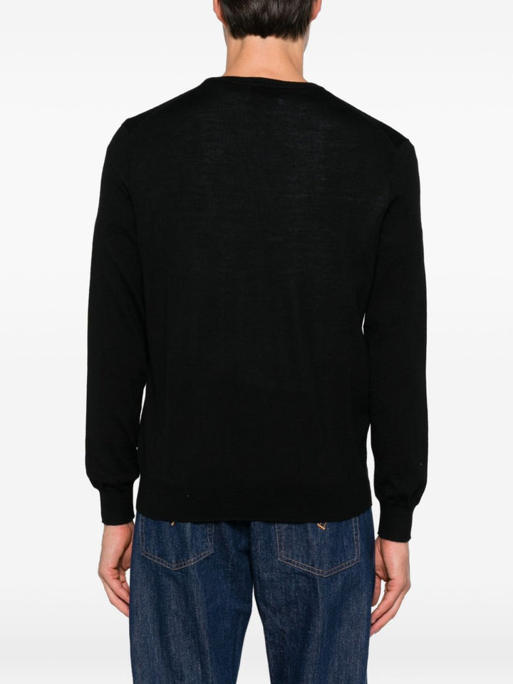 Maglione girocollo con logo ricamato in lana nera<BR/> 