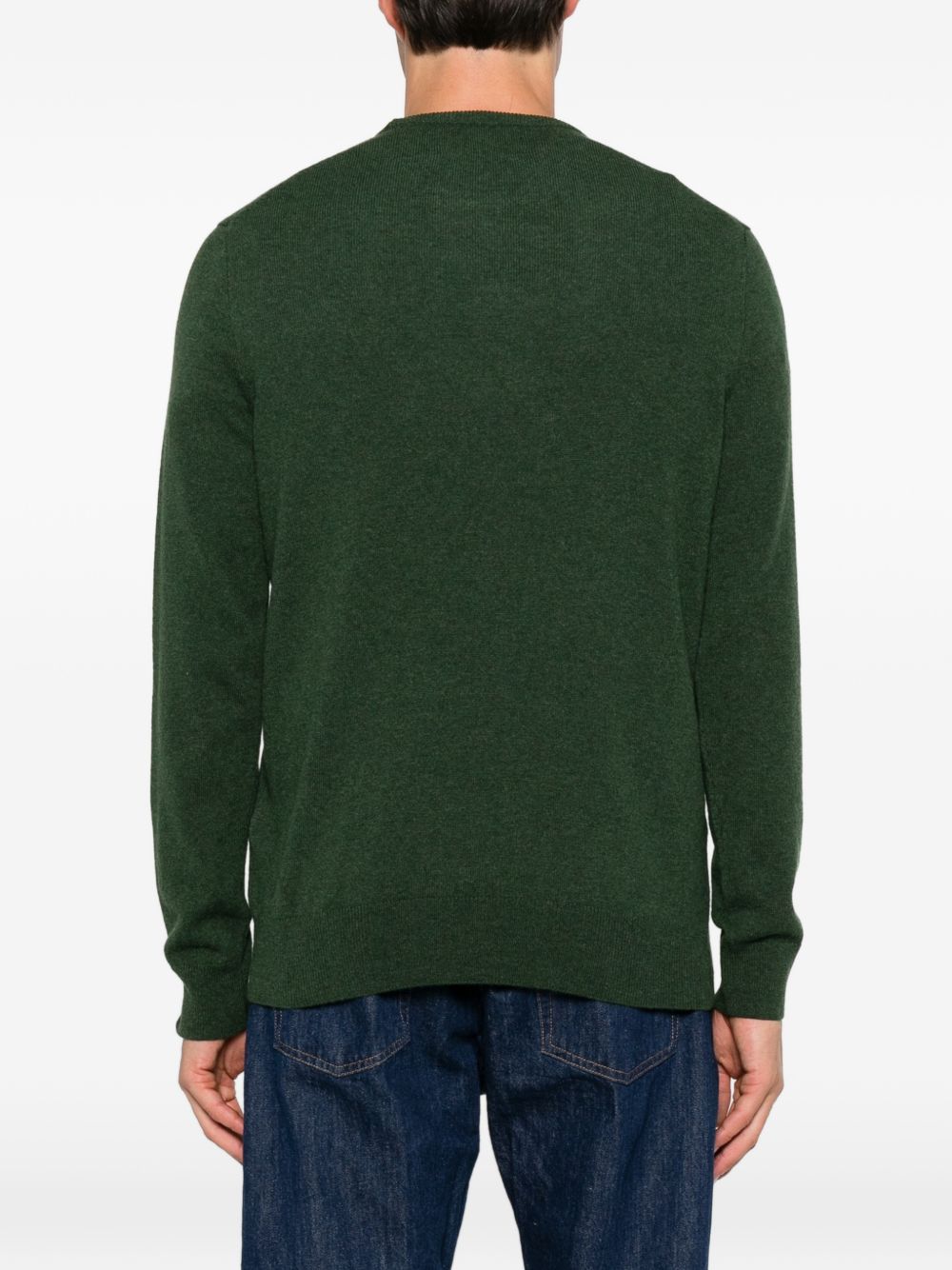 Maglione girocollo con logo ricamato in lana verde 