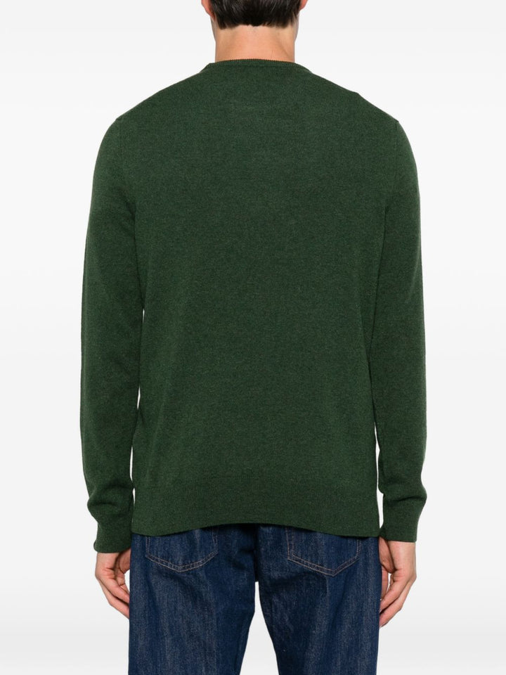 Maglione girocollo con logo ricamato in lana verde 