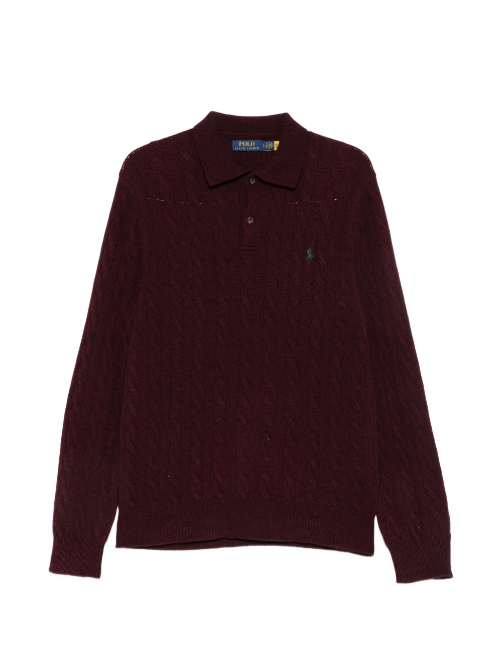 Maglione polo a trecce in lana e cashmere rosso scuro<BR/> 