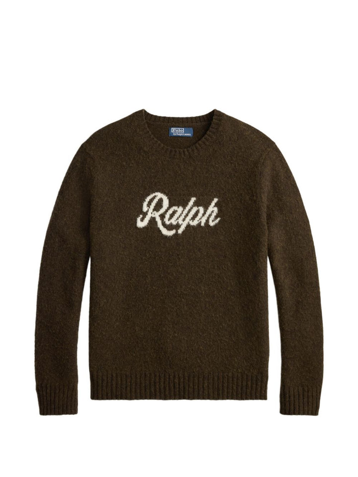 Maglione marrone Polo Ralph Lauren girocollo con logo a intarsi 