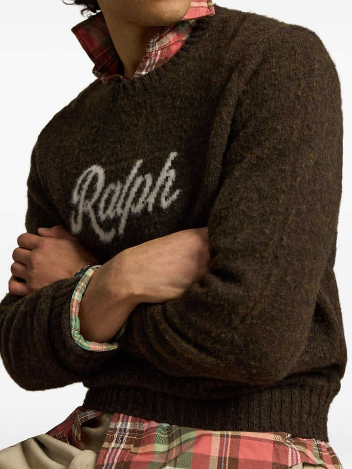 Maglione marrone Polo Ralph Lauren girocollo con logo a intarsi 