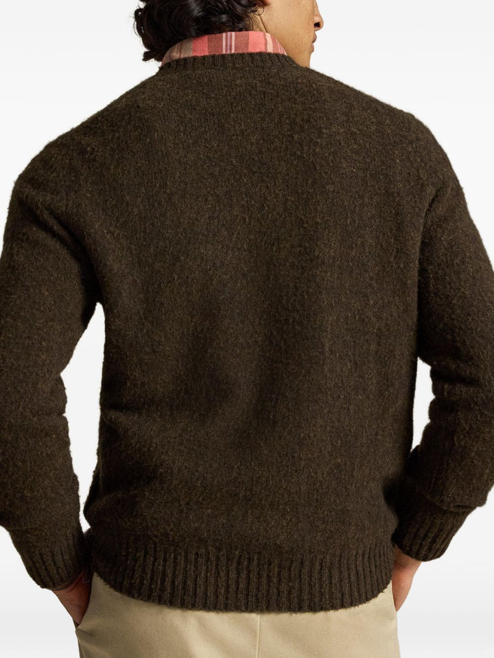 Maglione marrone Polo Ralph Lauren girocollo con logo a intarsi 