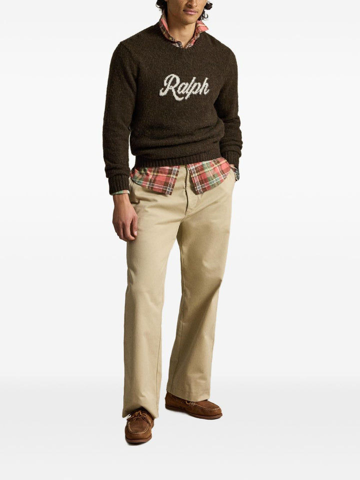 Maglione marrone Polo Ralph Lauren girocollo con logo a intarsi 