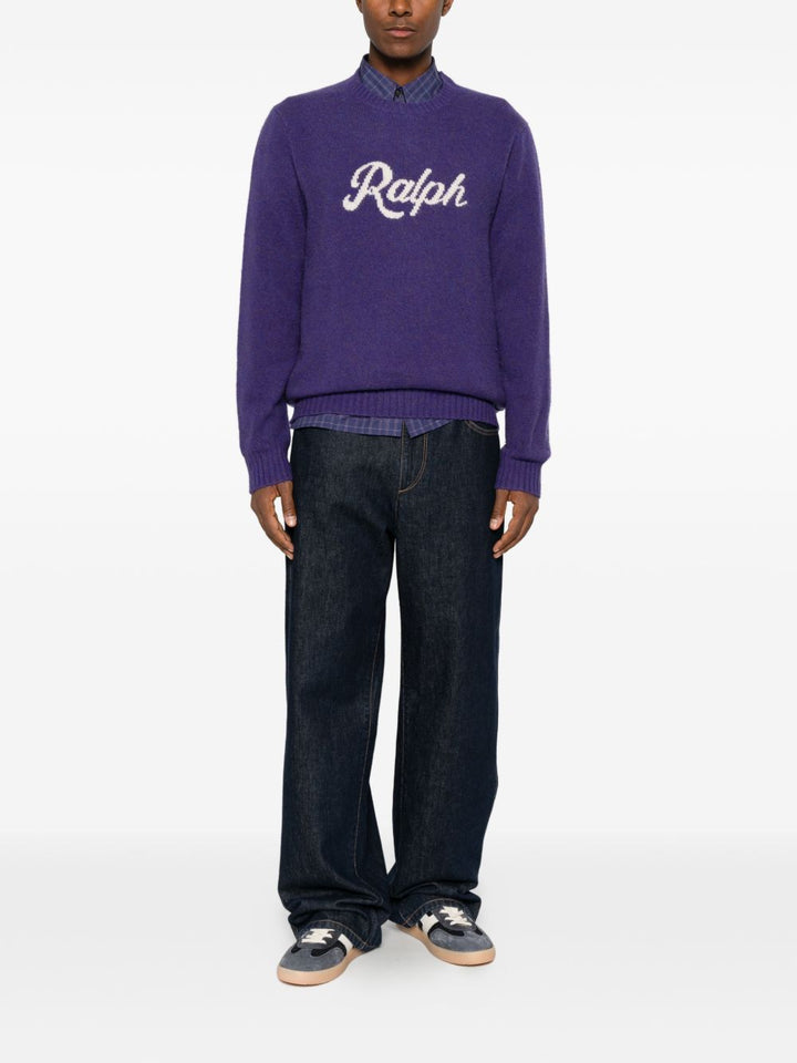 Maglione girocollo con logo in lana e cashmere viola 