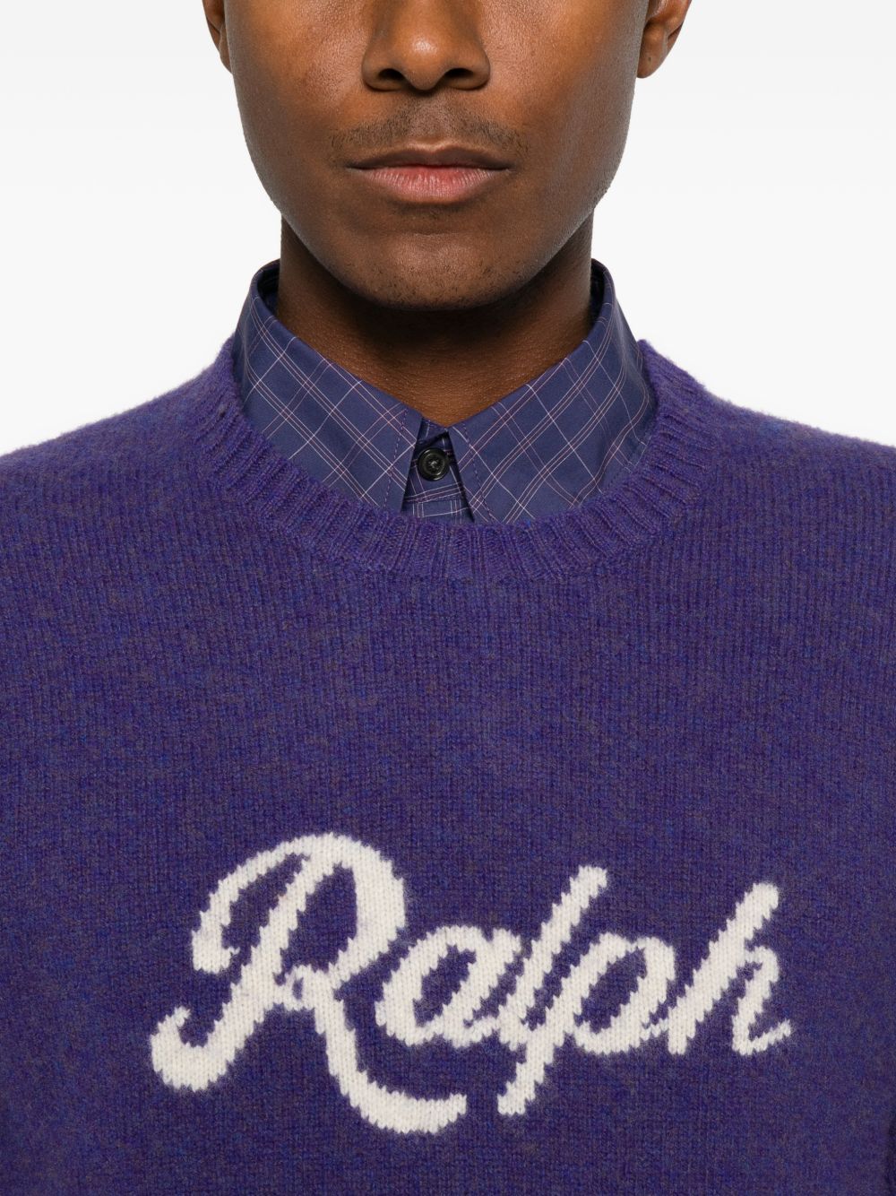 Maglione girocollo con logo in lana e cashmere viola 