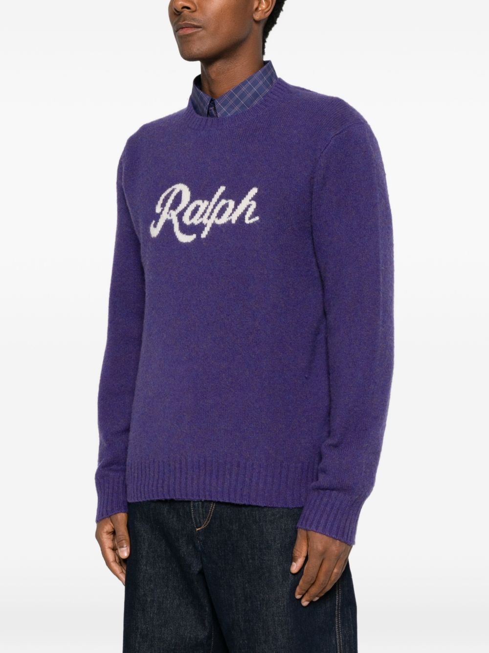 Maglione girocollo con logo in lana e cashmere viola 