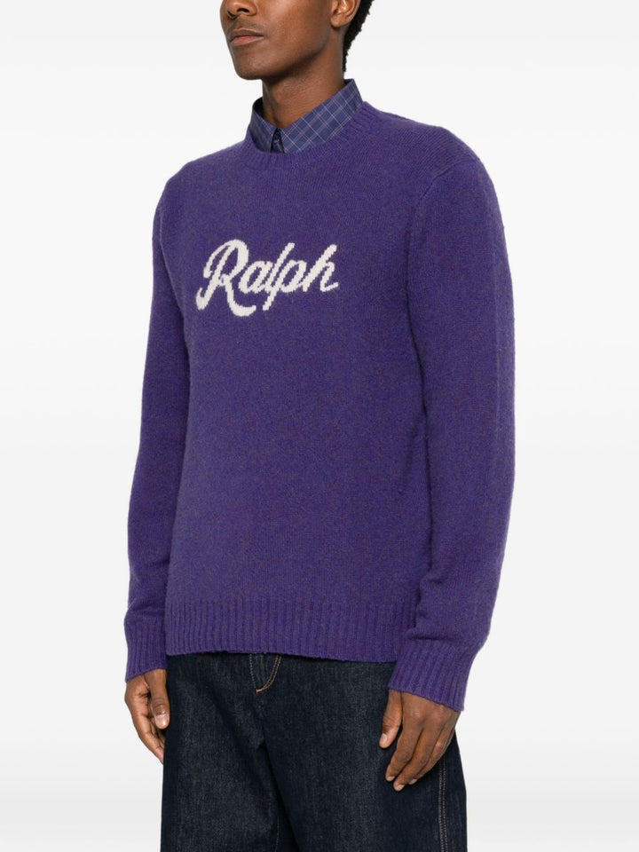 Maglione girocollo con logo in lana e cashmere viola 