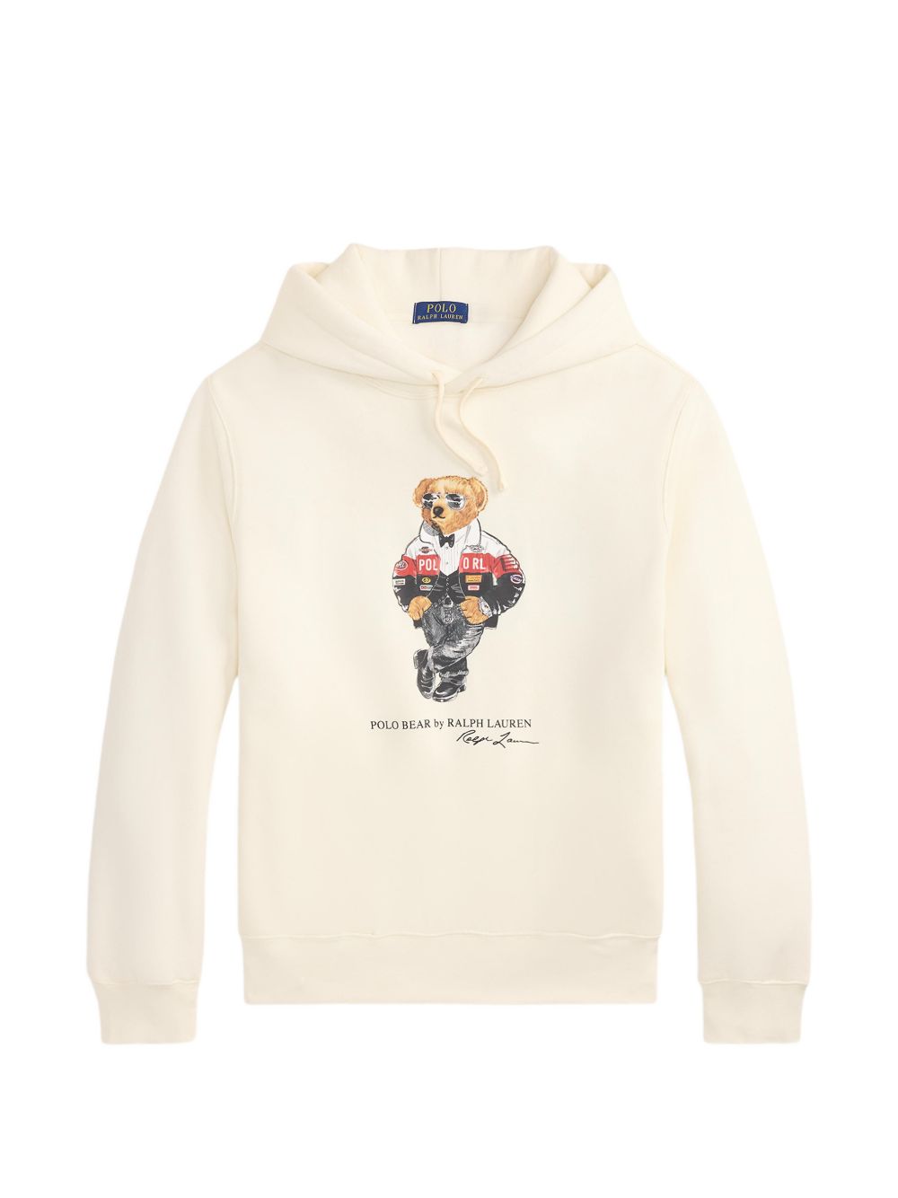 Felpa Polo Bear bianco naturale in cotone con cappuccio 