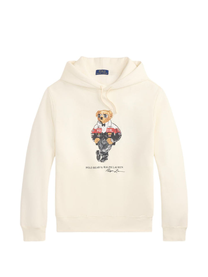 Felpa Polo Bear bianco naturale in cotone con cappuccio 