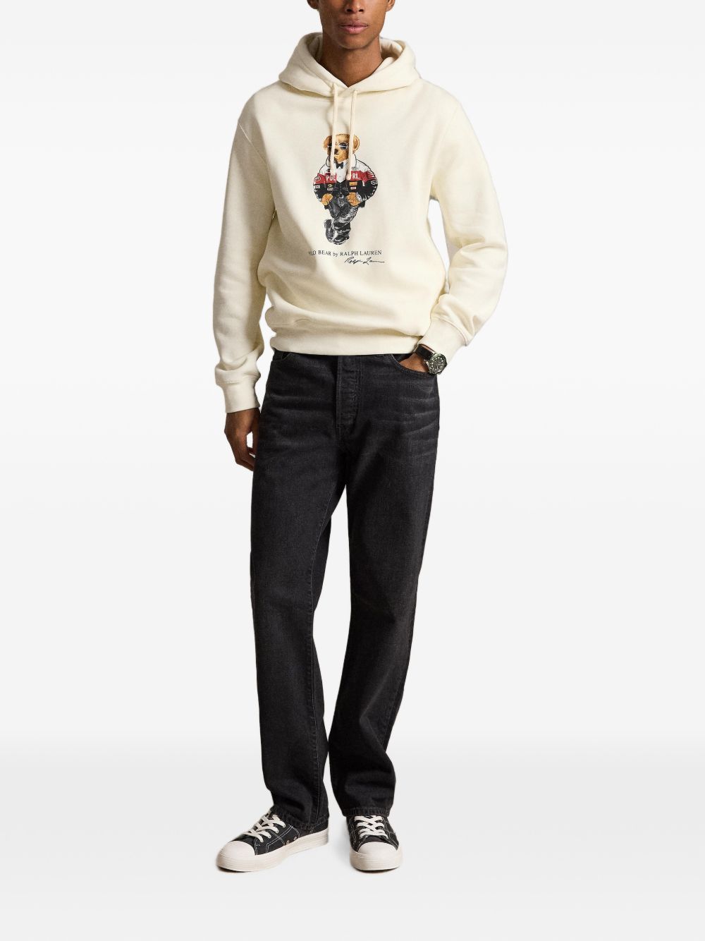 Felpa Polo Bear bianco naturale in cotone con cappuccio 