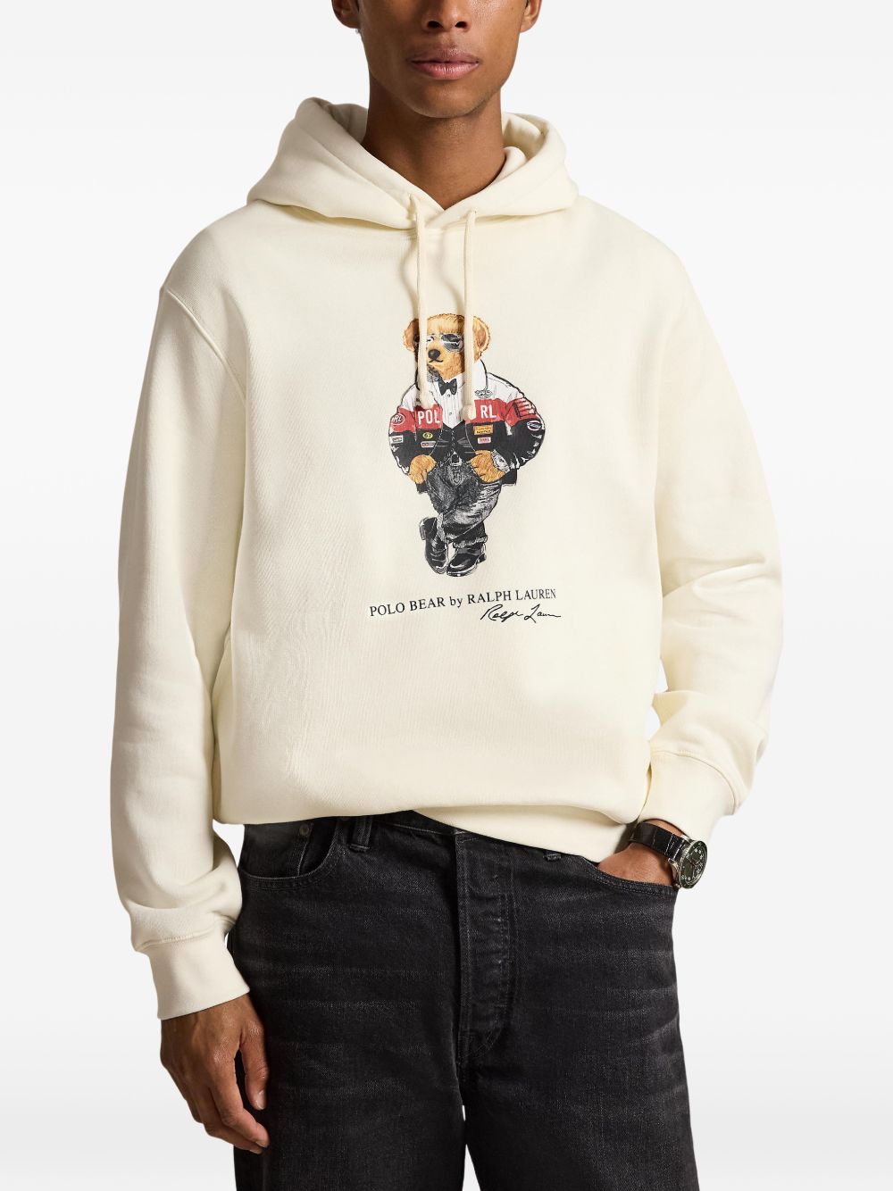 Felpa Polo Bear bianco naturale in cotone con cappuccio 