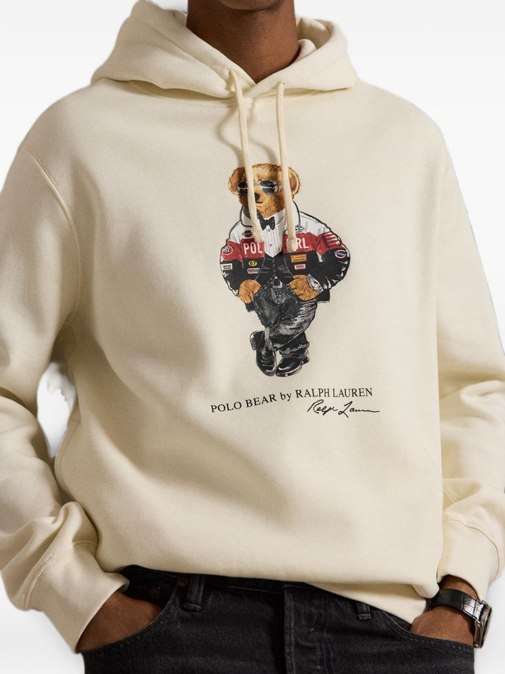 Felpa Polo Bear bianco naturale in cotone con cappuccio 