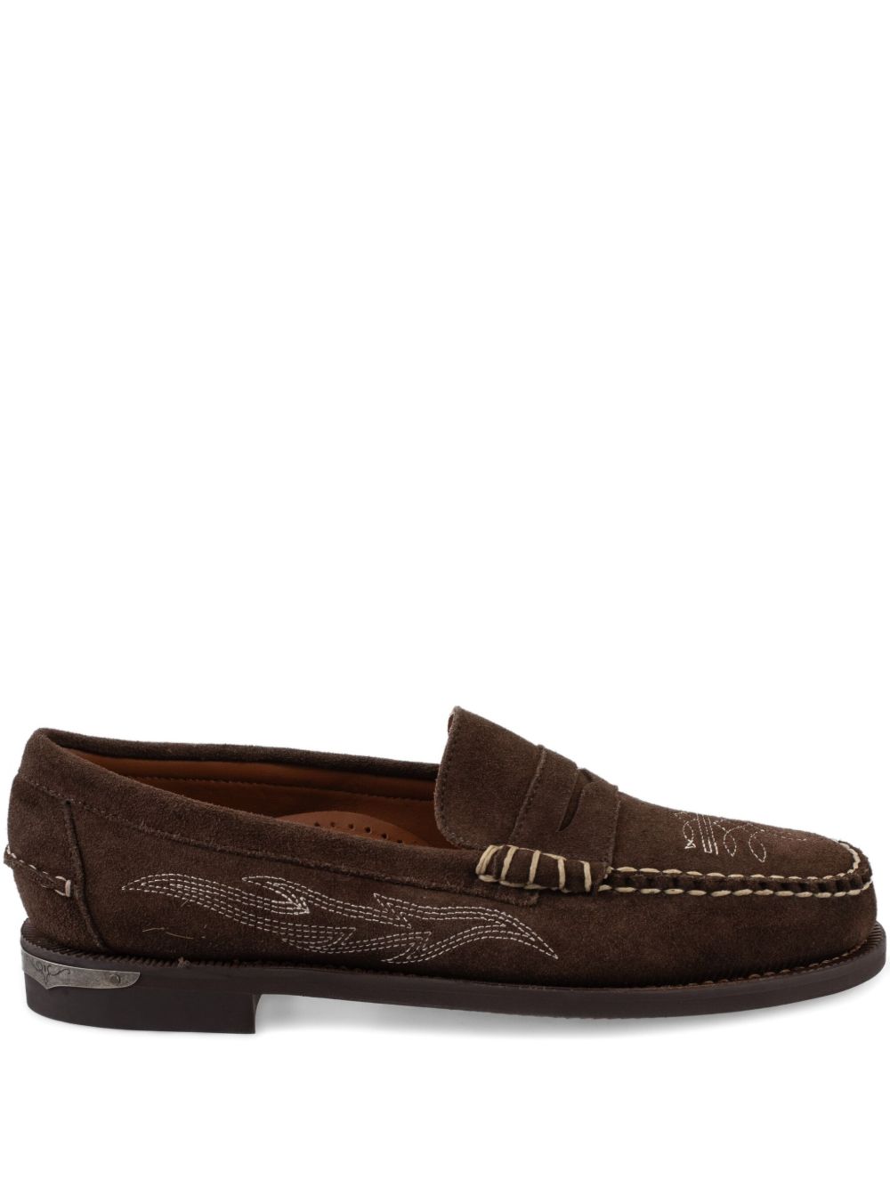 Mocassini Dan Dallas con ricamo in pelle scamosciata marrone 