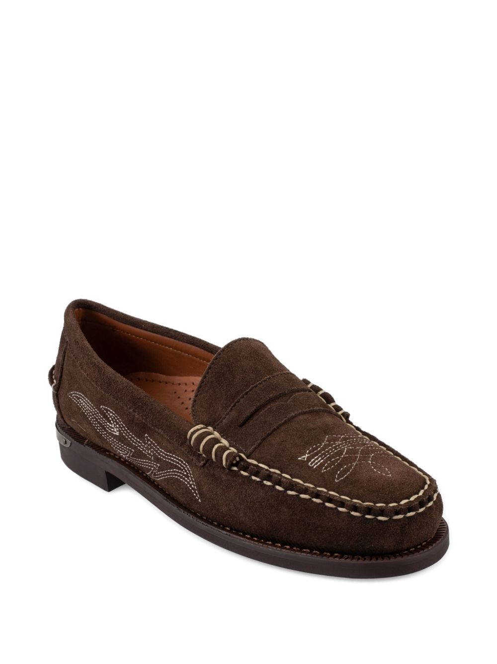 Mocassini Dan Dallas con ricamo in pelle scamosciata marrone 