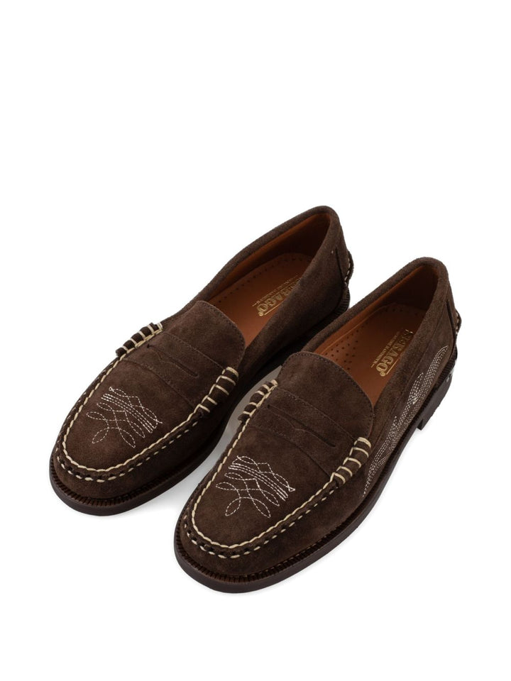 Mocassini Dan Dallas con ricamo in pelle scamosciata marrone 