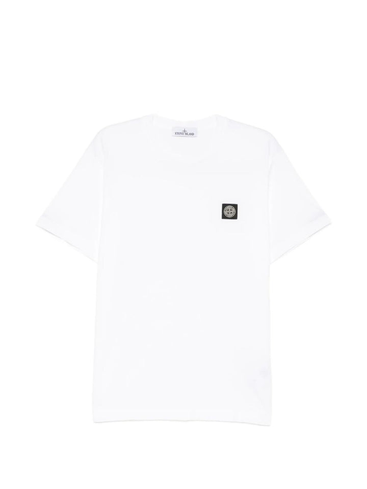 T-shirt bianca con applicazione logo 