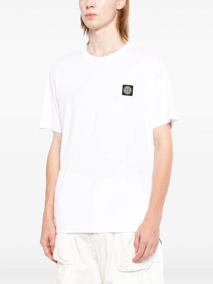 T-shirt bianca con applicazione logo 