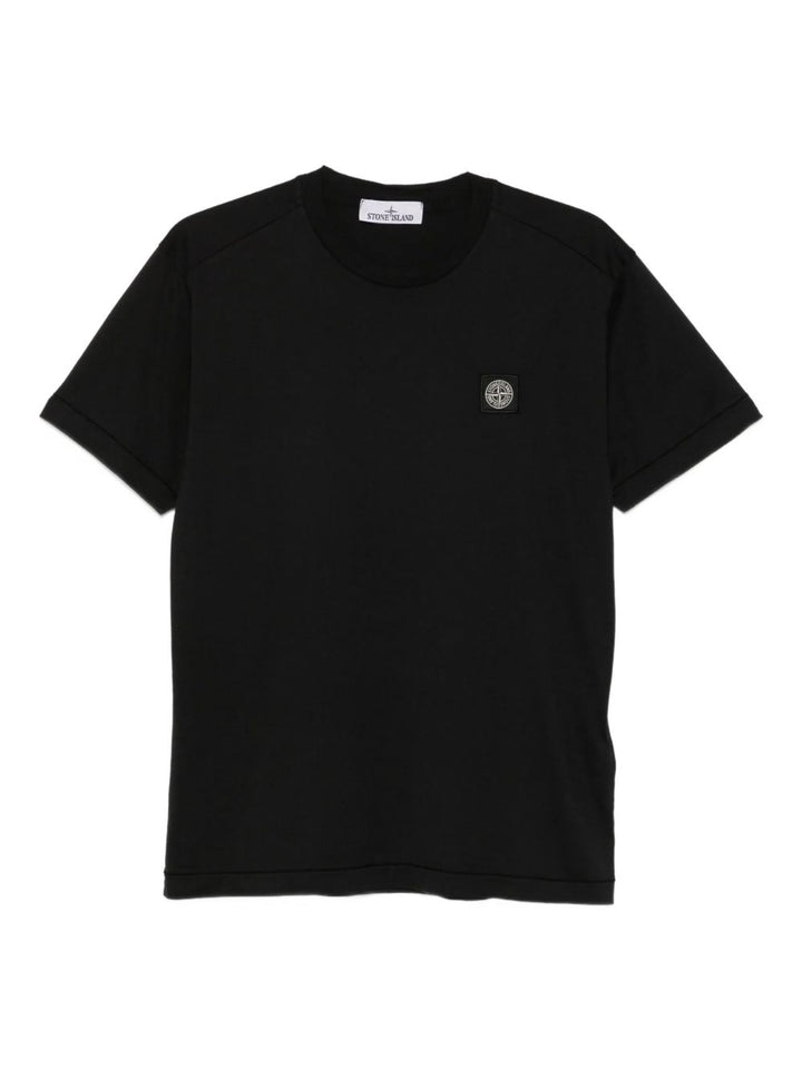 T-shirt nera con applicazione logo 