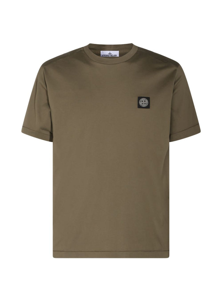 T-shirt verde militare con applicazione logo 
