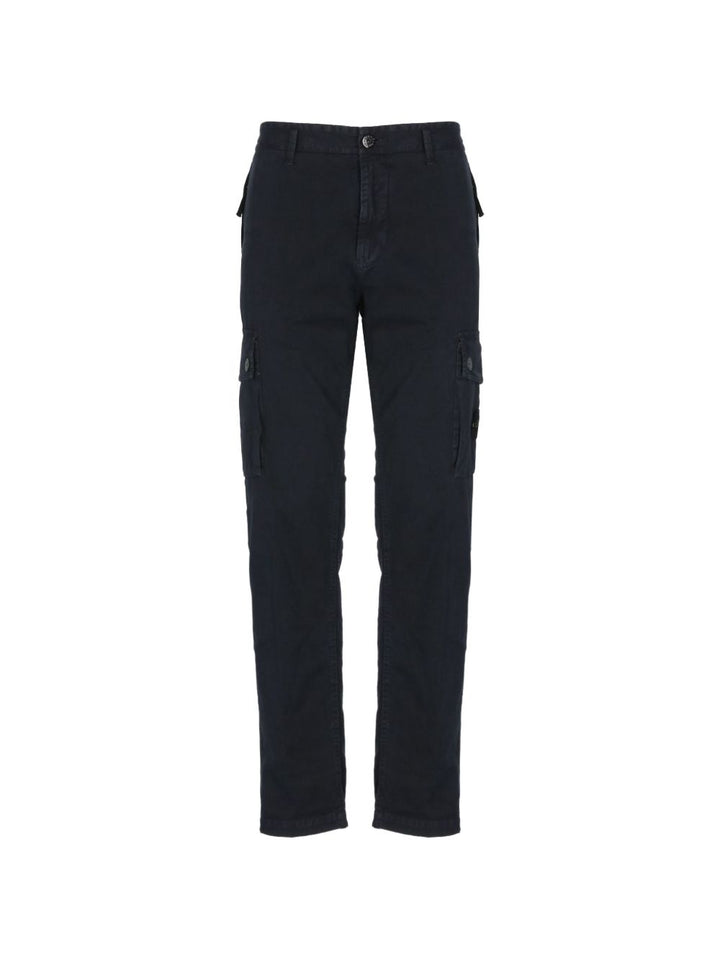 Pantaloni cargo Slim in twill di cotone biologico blu navy<BR/> 
