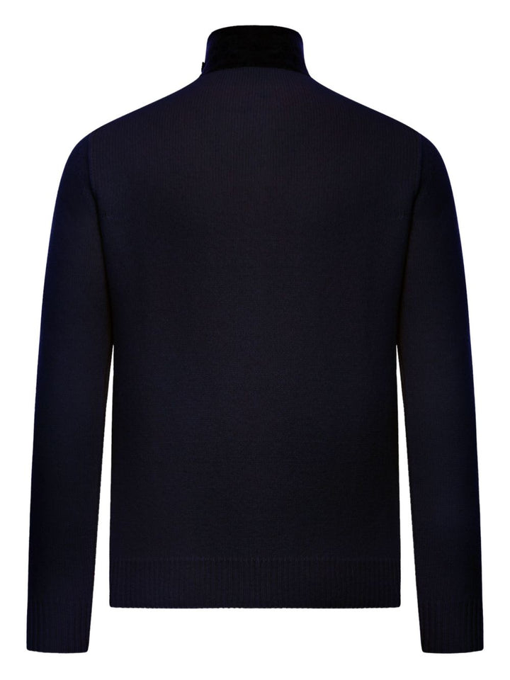 Maglione a coste in lana vergine blu navy 