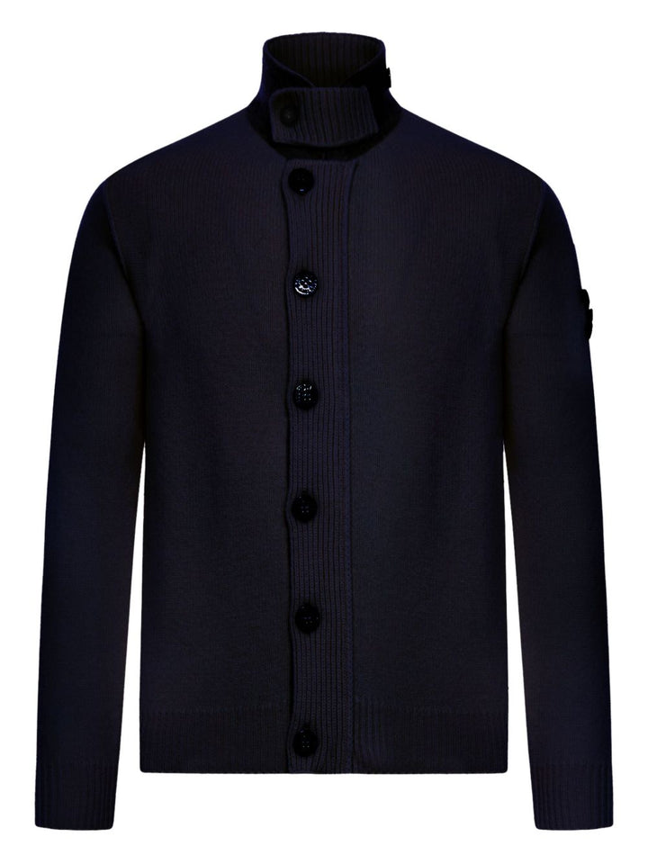 Maglione a coste in lana vergine blu navy 