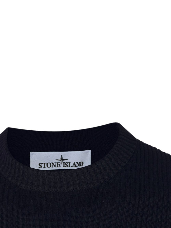 Maglione navy a coste con applicazione 