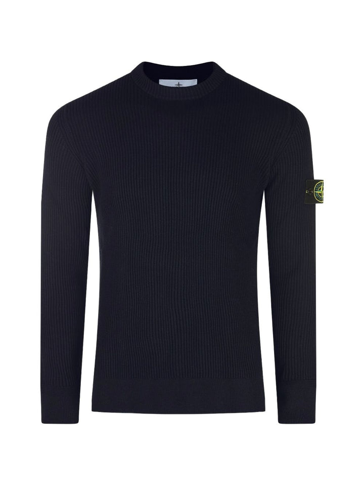 Maglione navy a coste con applicazione 