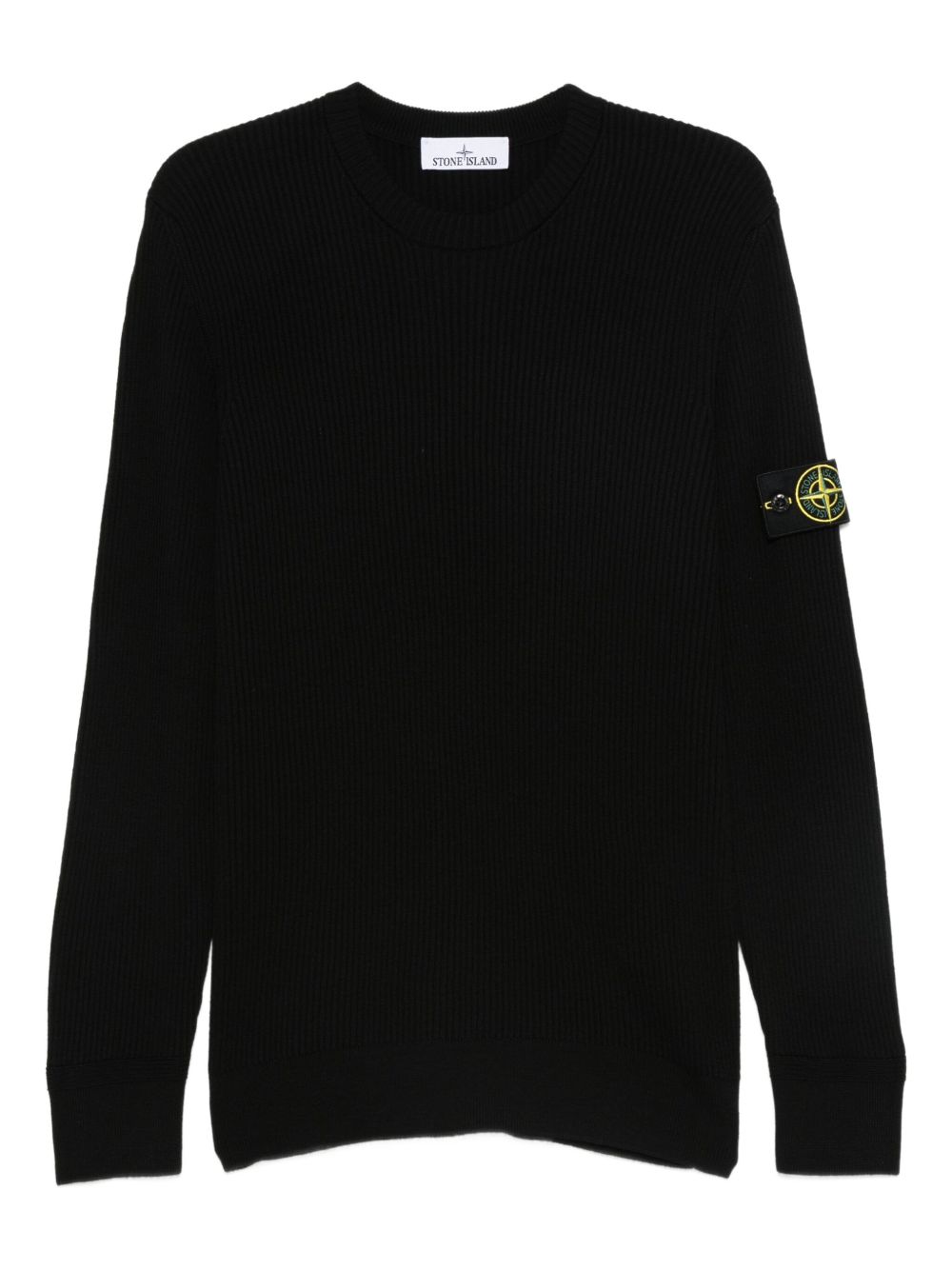 Maglione nero a coste con applicazione 