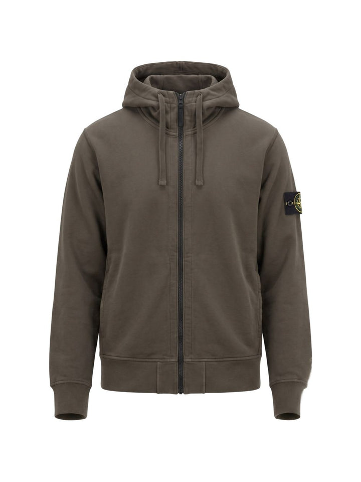 Felpa coal grey con logo e cappuccio 