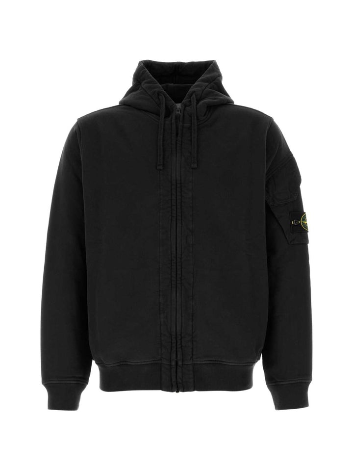 Felpa con cappuccio in pile di cotone biologico nera 
