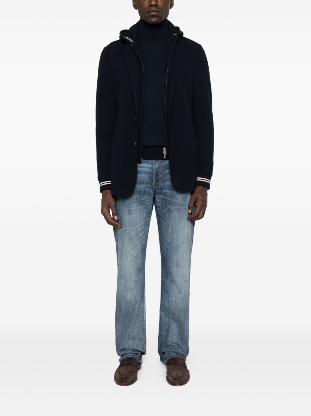Maglione in lana a collo alto blu 