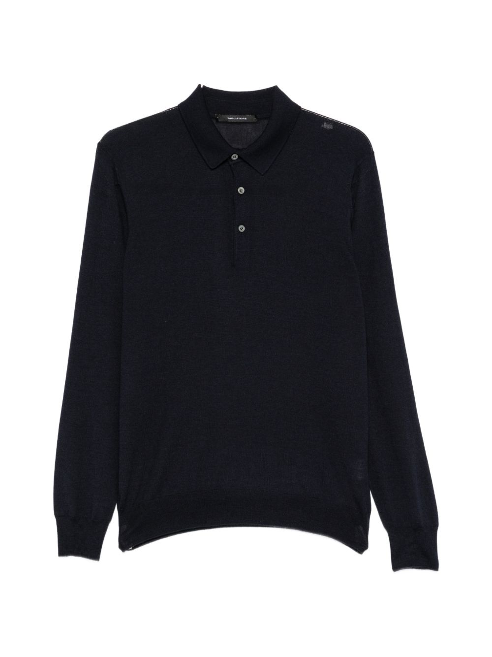 Polo blu navy a maniche lunghe in lana e seta 