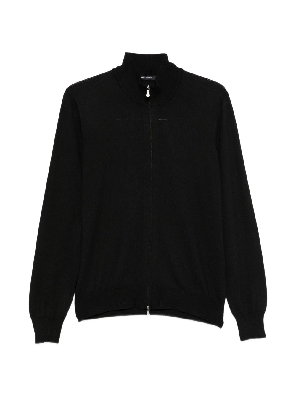 Cardigan nero a collo alto in lana vergine 