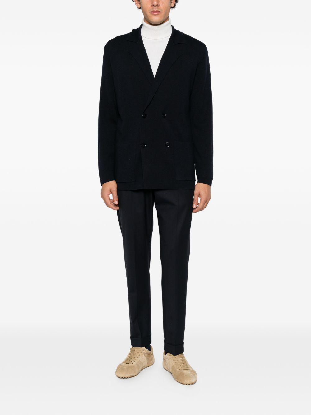 Blazer blu in maglia doppiopetto 