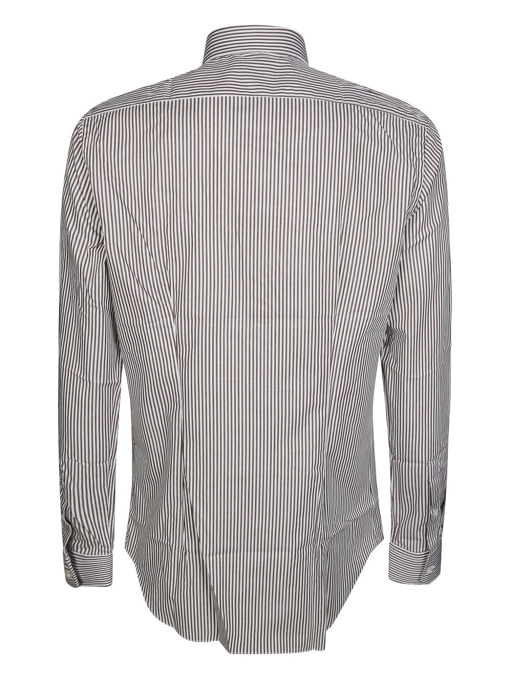 Camicia gessata marrone e bianca in cotone con colletto alla francese 