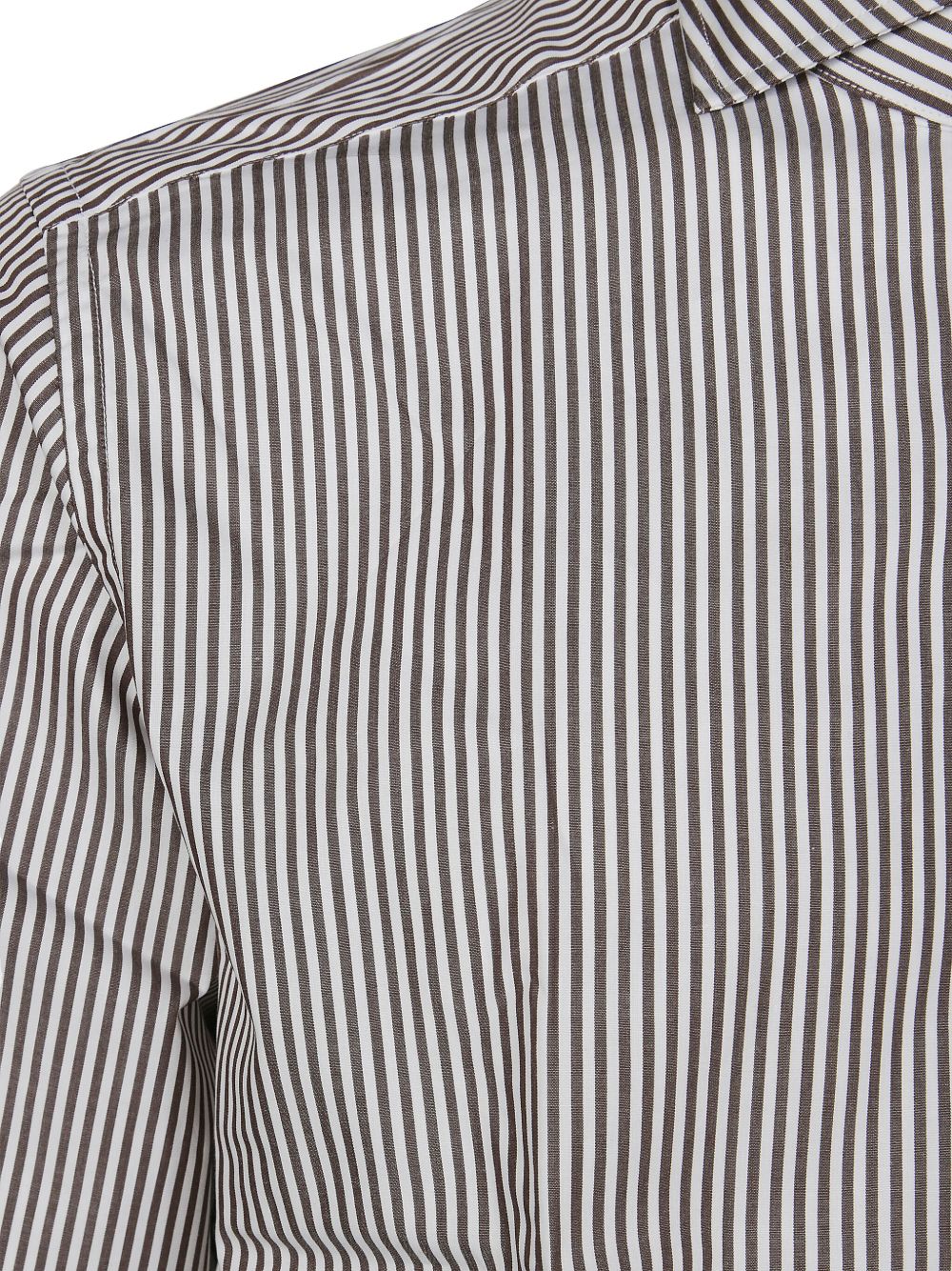 Camicia gessata marrone e bianca in cotone con colletto alla francese 