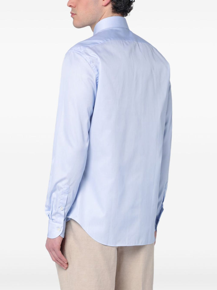 Camicia azzurra in cotone con collo alla francese 