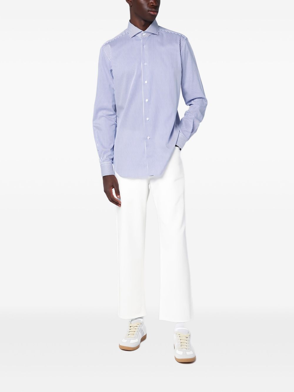 Camicia a righe azzurra in cotone 