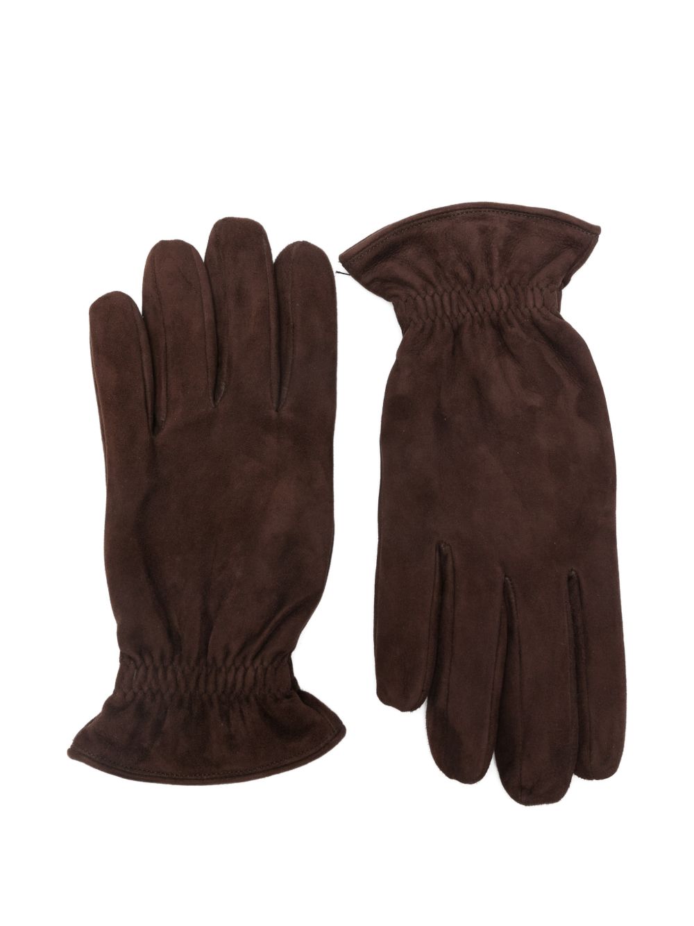 Guanti con ruches in suede marrone 