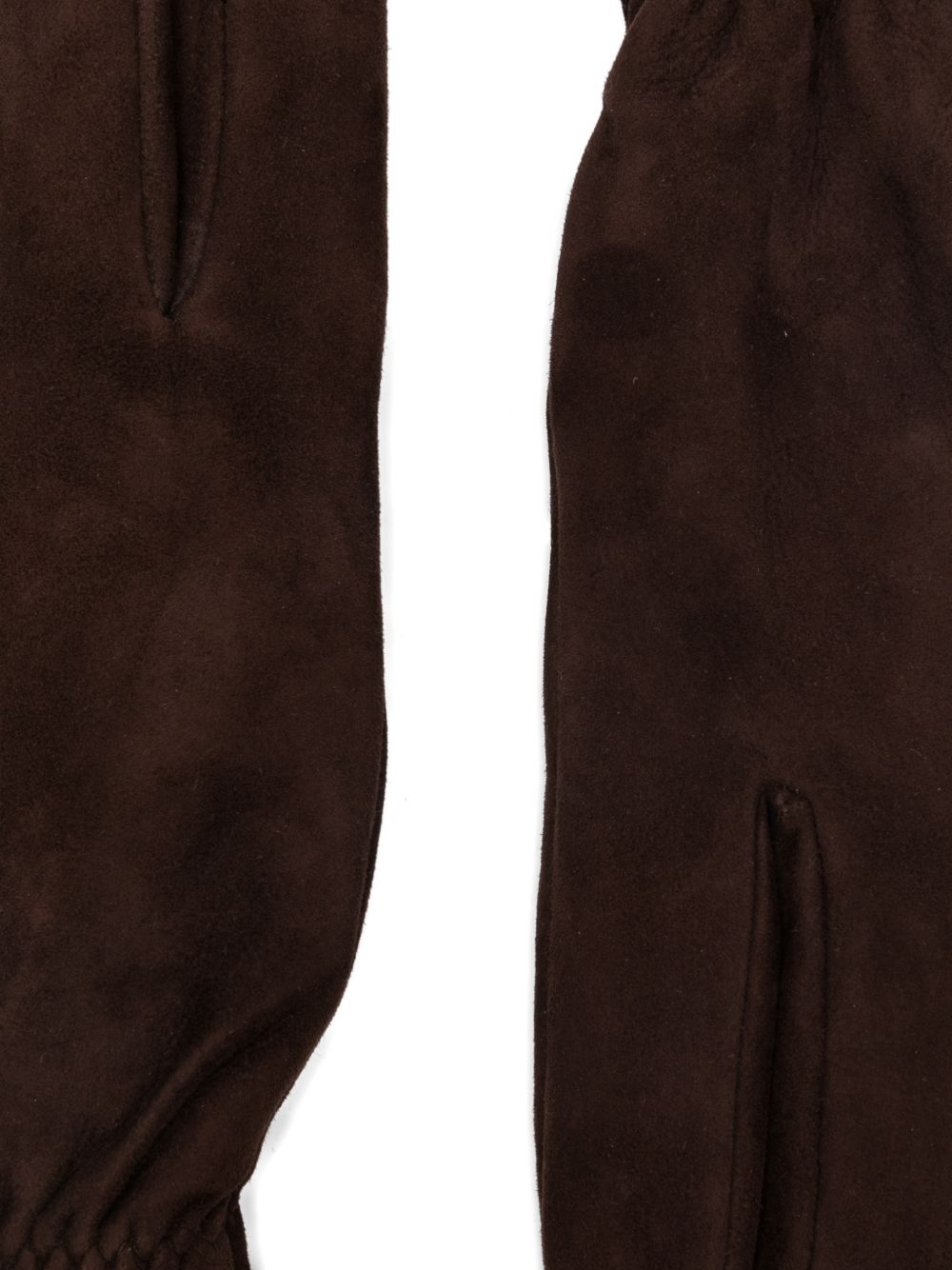 Guanti con ruches in suede marrone 