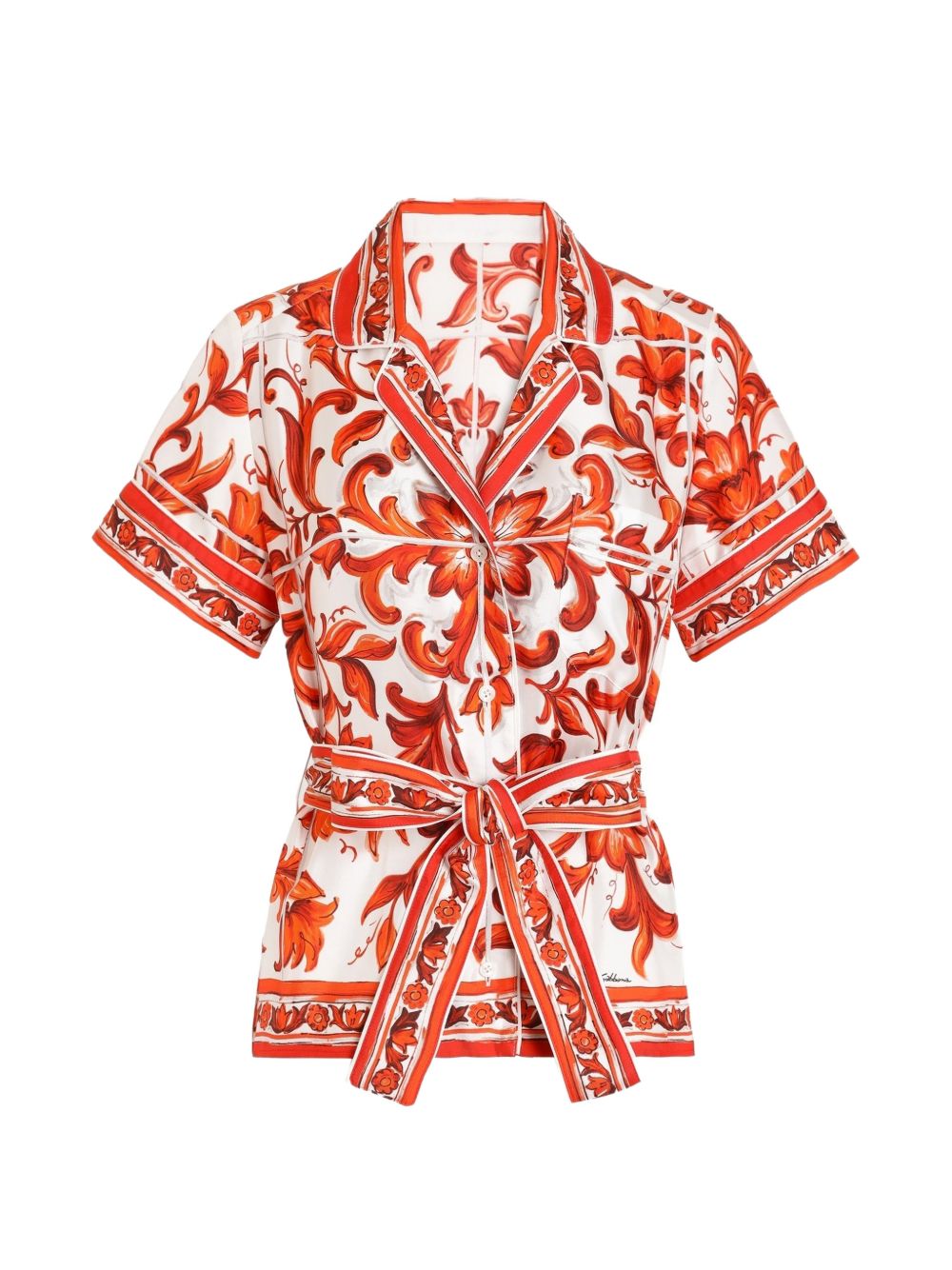Camicia a maniche corte con stampa maiolica 