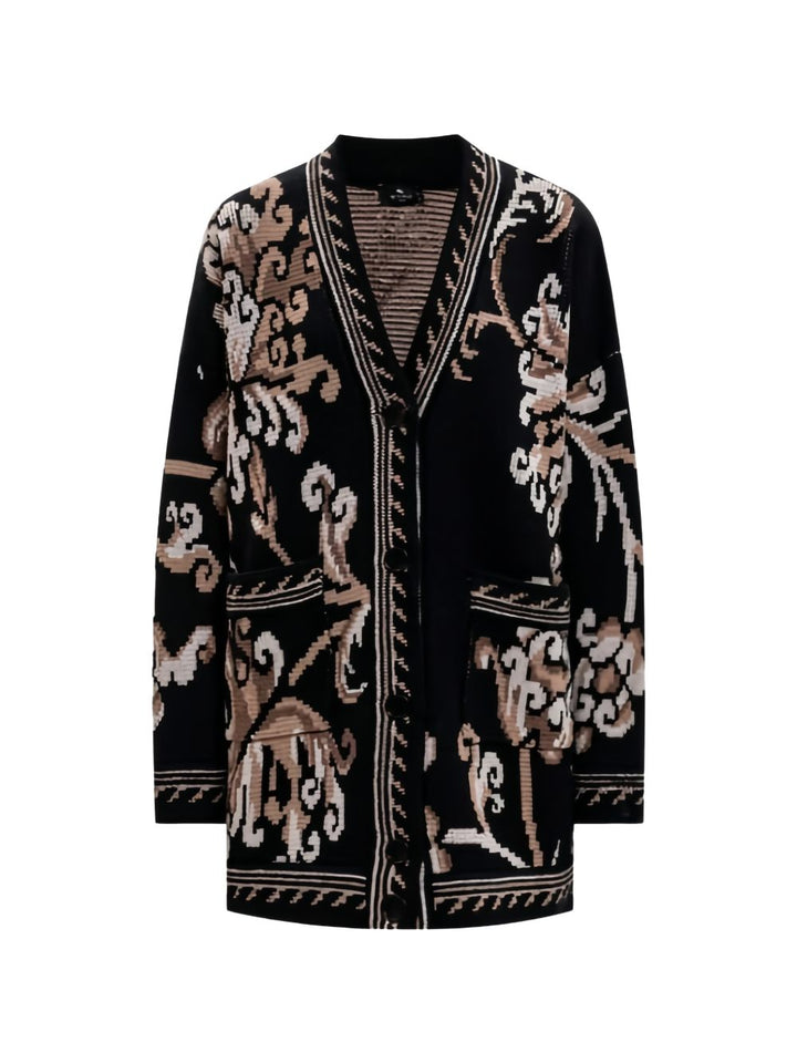 Cardigan con intarsi a fiori 