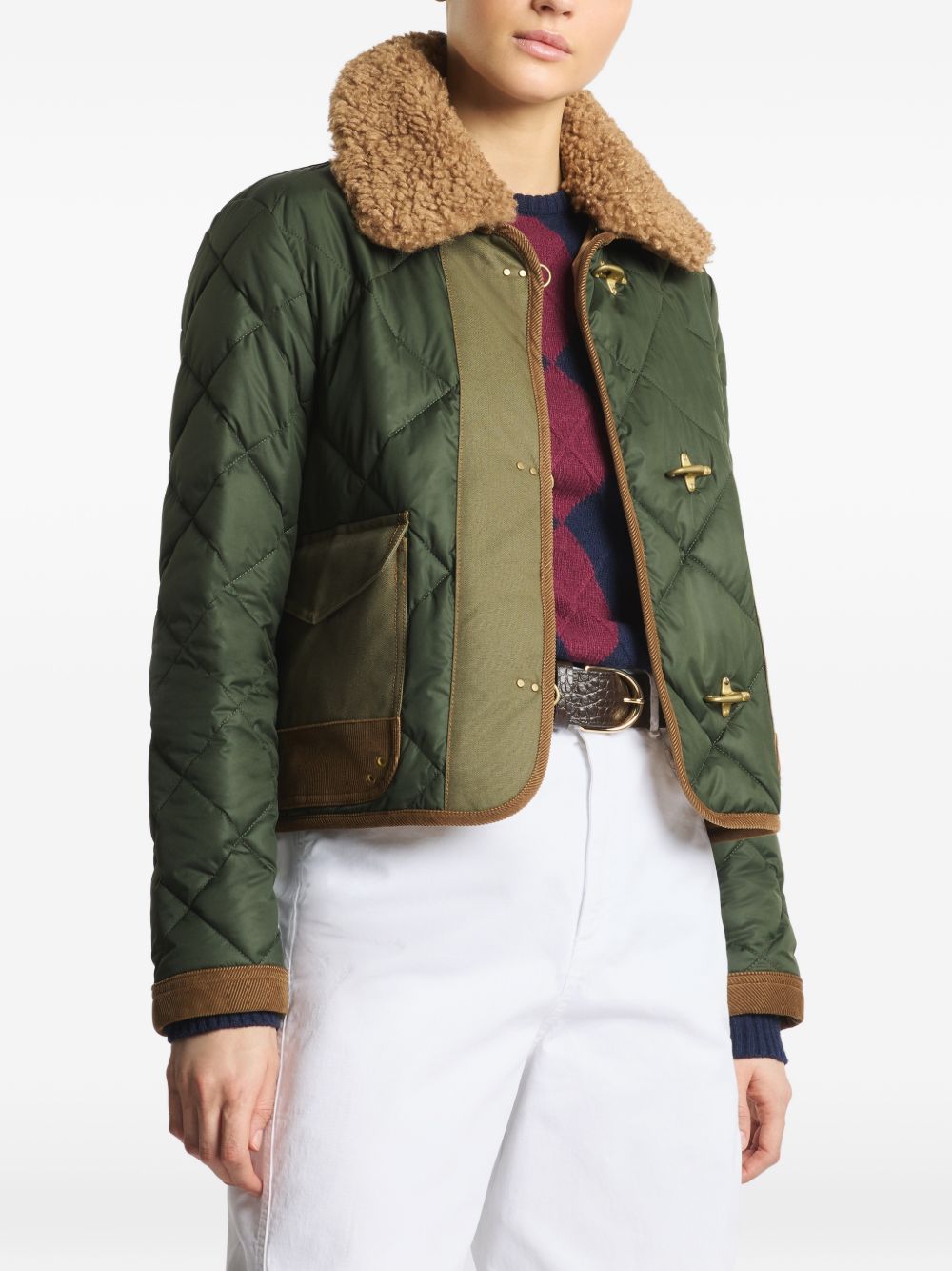 Giacca trapuntata con colletto in shearling 