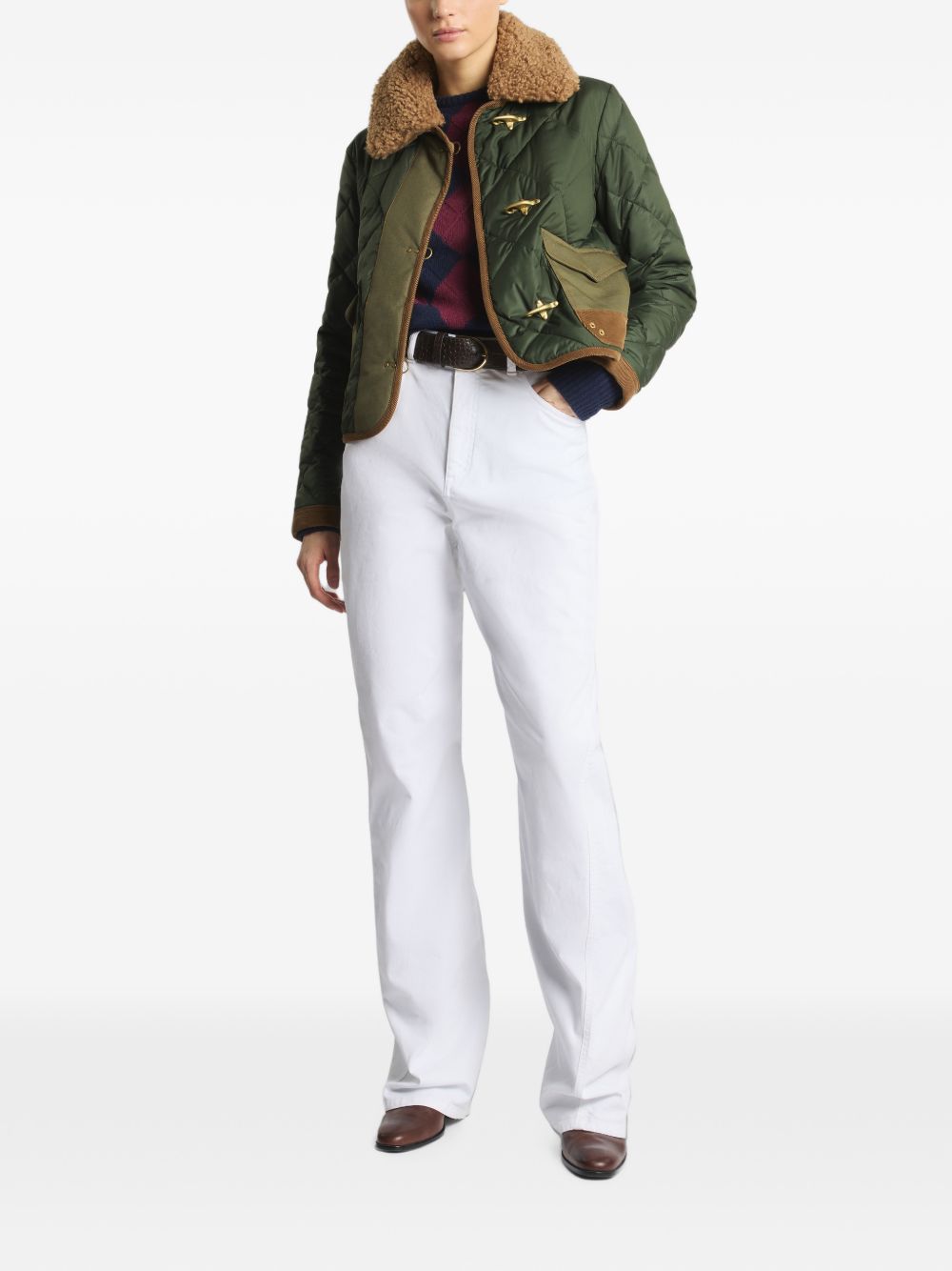 Giacca trapuntata con colletto in shearling 